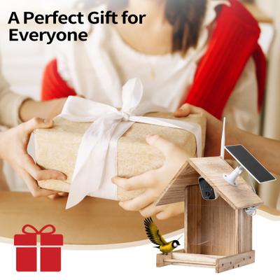 Show full view: Coziwow AI Bird Recognition Smart Bird Feeder with Camera Solar Powered, Natural Wood, 2.5-L slide 2 of 10