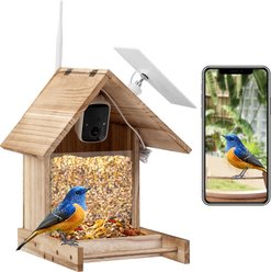 Coziwow AI Bird Recognition Smart Bird Feeder with Camera Solar Powered, Natural Wood, 2.5-L