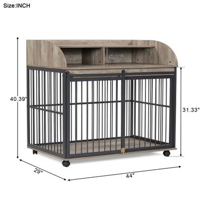 Show full view: AOSTIRMOTOR Wooden Heavy Duty Furniture Dog Crate with Lockable Wheels, 44 inch, Gray slide 8 of 9