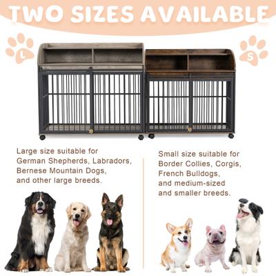 Show full view: AOSTIRMOTOR Wooden Heavy Duty Furniture Dog Crate with Lockable Wheels, 44 inch, Gray slide 6 of 9
