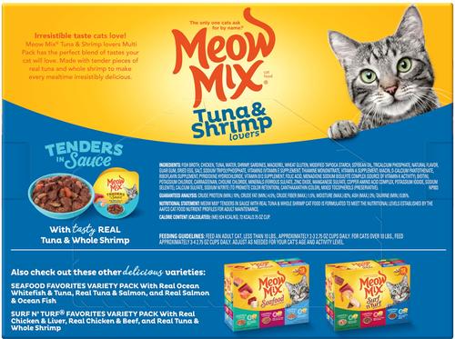 Show full view: Meow Mix Tender Favorites with Real Tuna & Whole Shrimp in Sauce Cat Food, 2.75-oz cup, case of 48 slide 4 of 12
