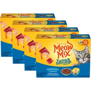 Meow Mix Tender Favorites with Real Tuna & Whole Shrimp in Sauce Cat Food, 2.75-oz cup, case of 48