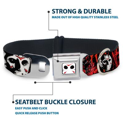 Show full view: Buckle-Down Warner Bros. Horror Movies Friday the 13th Jason Mask Dog Collar, Large: 20 to 31-in neck, 1.5-in wide slide 4 of 8