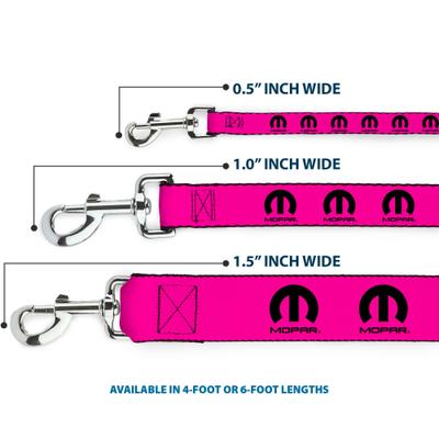 Show full view: Buckle-Down Mopar Logo Repeat Polyester Dog Leash, Pink, 6-ft long, 1-in wide slide 3 of 6