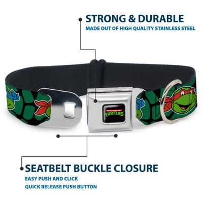 Show full view: Buckle-Down Nickelodeon Teenage Mutant Ninja Turtles Faces Green Turtle Shell Dog Collar, Small: 9.5 to 13-in neck, 1-in wide slide 4 of 8