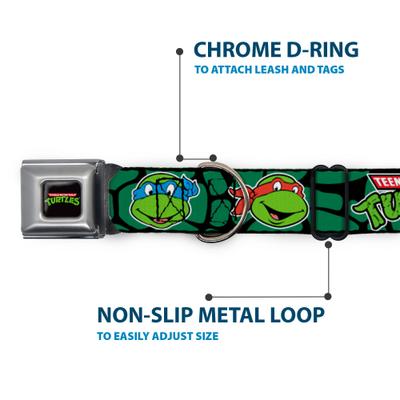Show full view: Buckle-Down Nickelodeon Teenage Mutant Ninja Turtles Faces Green Turtle Shell Dog Collar, Small: 9.5 to 13-in neck, 1-in wide slide 5 of 8