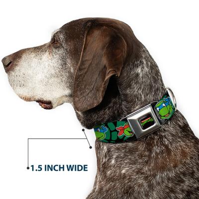 Show full view: Buckle-Down Nickelodeon Teenage Mutant Ninja Turtles Faces Green Turtle Shell Dog Collar, Small: 9.5 to 13-in neck, 1-in wide slide 7 of 8