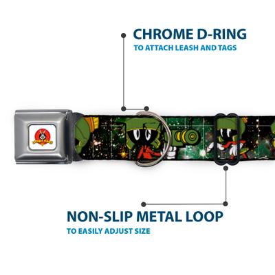 Show full view: Buckle-Down Looney Tunes Marvin the Martian 4 Poses Galaxy Dog Collar, Large: 15 to 24-in neck, 1-in wide slide 6 of 9