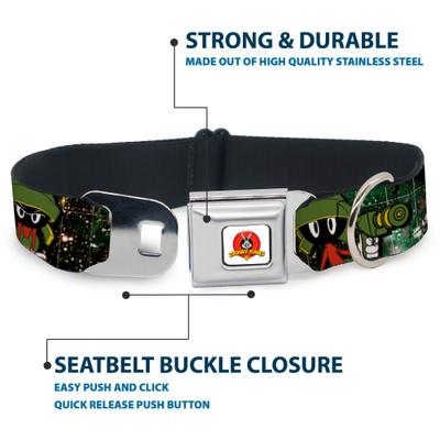 Show full view: Buckle-Down Looney Tunes Marvin the Martian 4 Poses Galaxy Dog Collar, Large: 15 to 24-in neck, 1-in wide slide 5 of 9