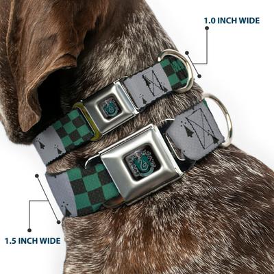 Show full view: Buckle-Down Warner Bros. Harry Potter Slytherin Checker Blocks Dog Collar, Large: 15 to 24-in neck, 1-in wide slide 2 of 8