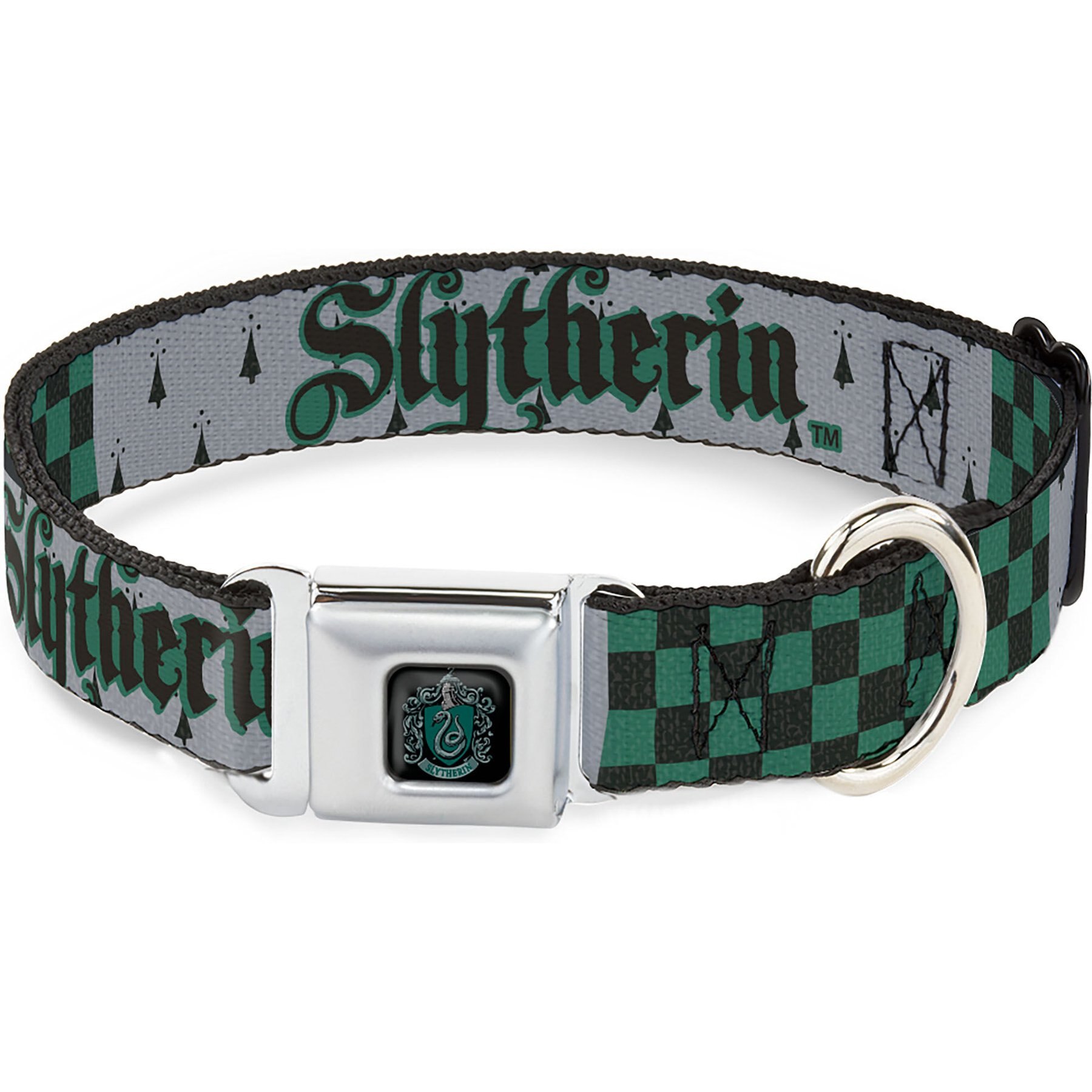 Buckle-Down Warner Bros. Harry Potter Slytherin Checker Blocks Dog Collar, Large: 20 to 31-in neck, 1.5-in wide