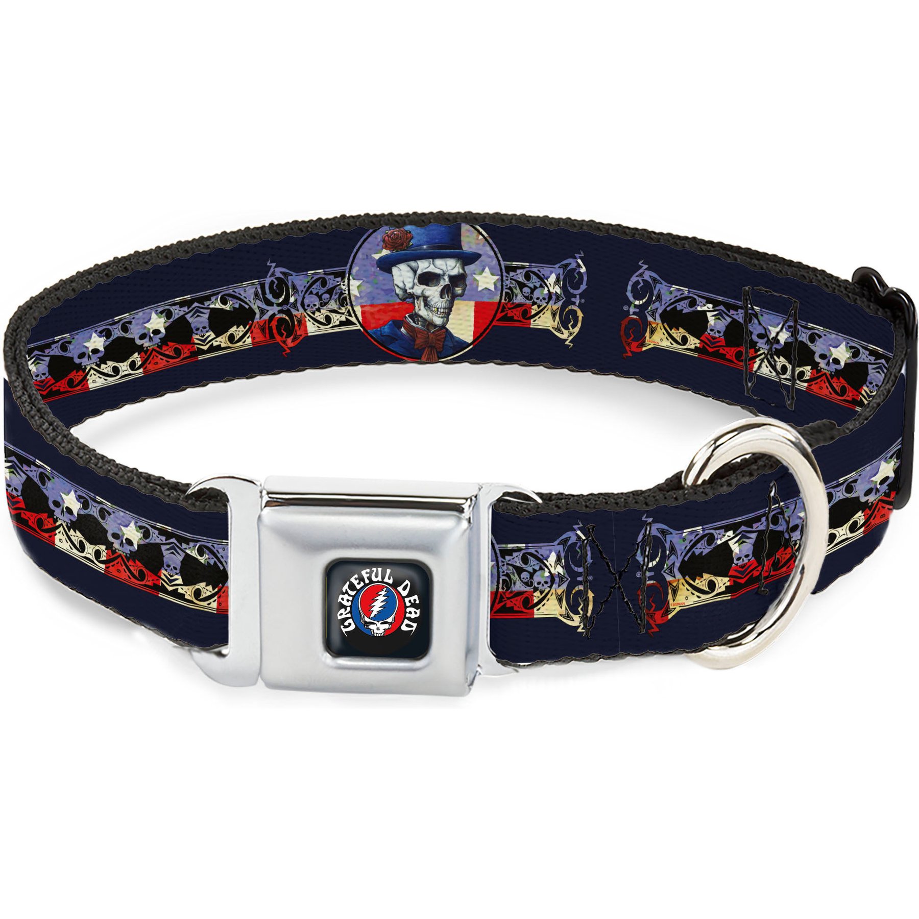 Buckle-Down Grateful Dead Dave's Picks Skeleton Americana Dog Collar, Large: 20 to 31-in neck, 1.5-in wide