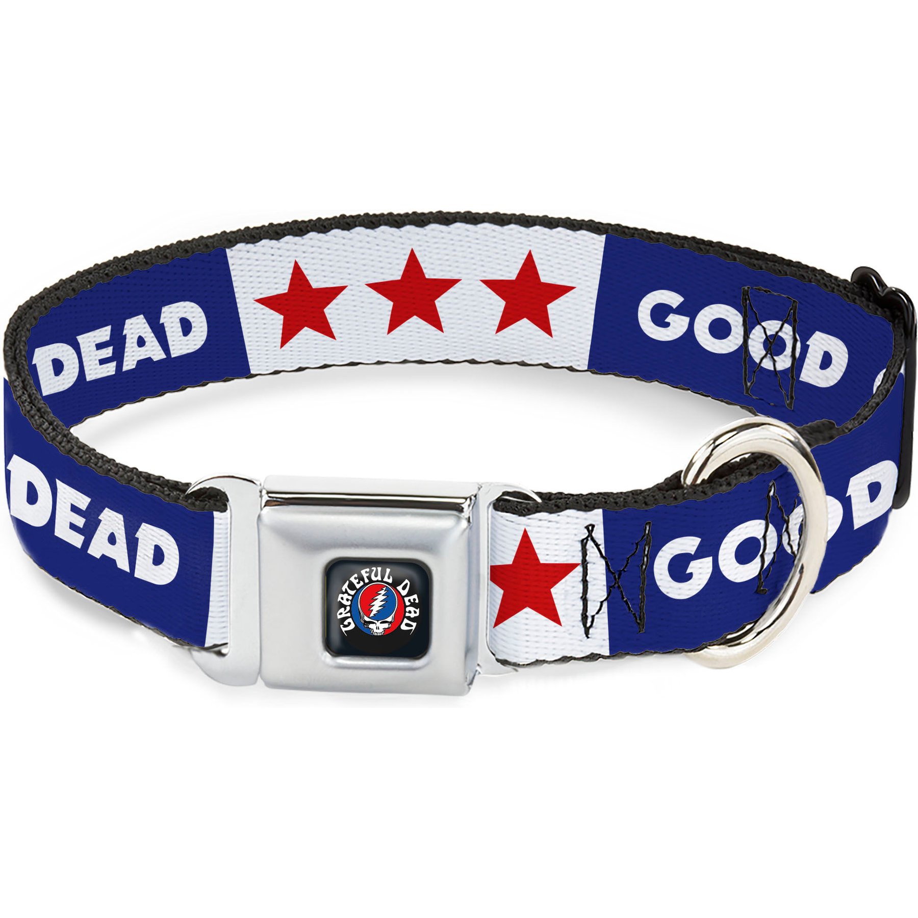 Buckle-Down Grateful Dead Good Ol Grateful Dead Text & Stars Dog Collar, Large: 15 to 24-in neck, 1-in wide