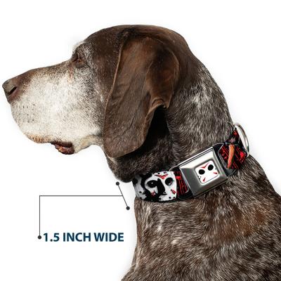 Show full view: Buckle-Down Warner Bros. Horror Movies Friday the 13th Jason Mask Dog Collar, Large: 20 to 31-in neck, 1.5-in wide slide 7 of 8