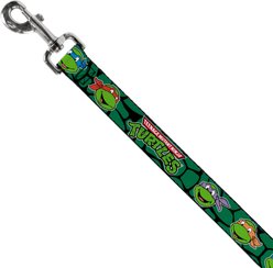 Buckle-Down TMNT Teenage Mutant Ninja Turtles Faces Turtle Shell Polyester Dog Leash, Green, 4-ft long, 1-in wide slide 2 of 6