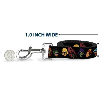 Show full view: Buckle-Down Mattel Masters of the Universe Eleven Character Faces Polyester Dog Leash, Black, 6-ft long, 1-in wide slide 5 of 6