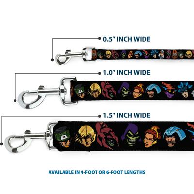 Show full view: Buckle-Down Mattel Masters of the Universe Eleven Character Faces Polyester Dog Leash, Black, 6-ft long, 1-in wide slide 3 of 6