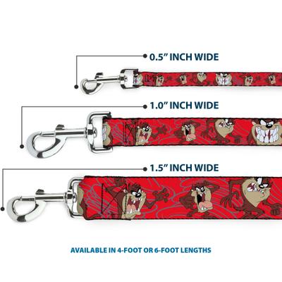 Show full view: Buckle-Down Looney Tunes Tasmanian Devil Expressions Swirl Polyester Dog Leash, Red, 4-ft long, 1-in wide slide 3 of 6