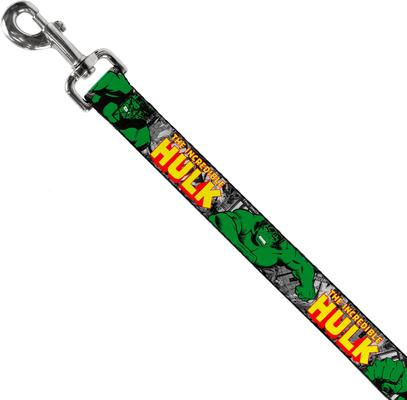 Show full view: Buckle-Down Marvel Comics The Incredible Hulk Action Poses Stacked Comics Polyester Dog Leash, Green, 6-ft long, 1-in wide slide 2 of 6