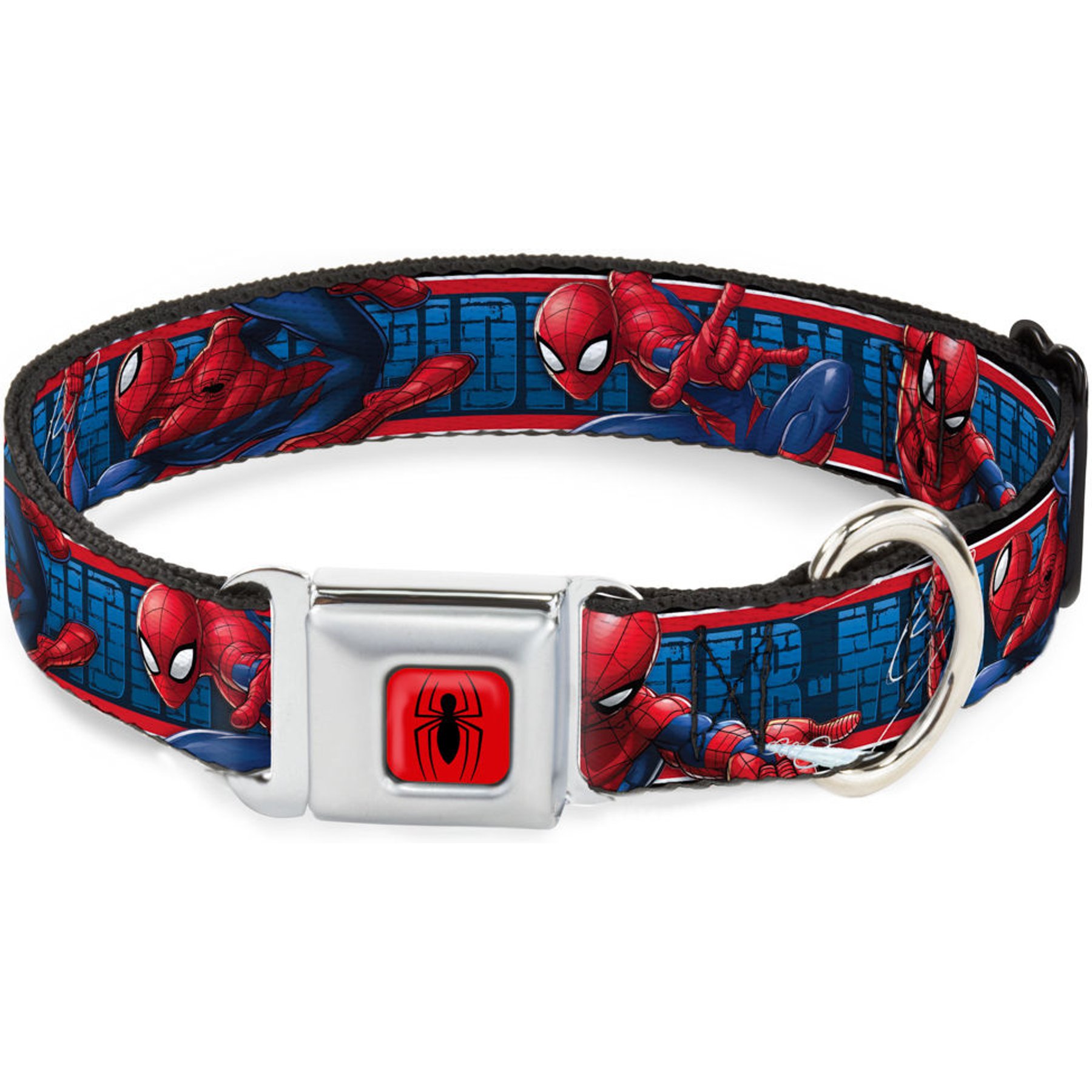 Buckle-Down Spider-Man Action Poses Seatbelt Buckle Dog Collar, Wide Small