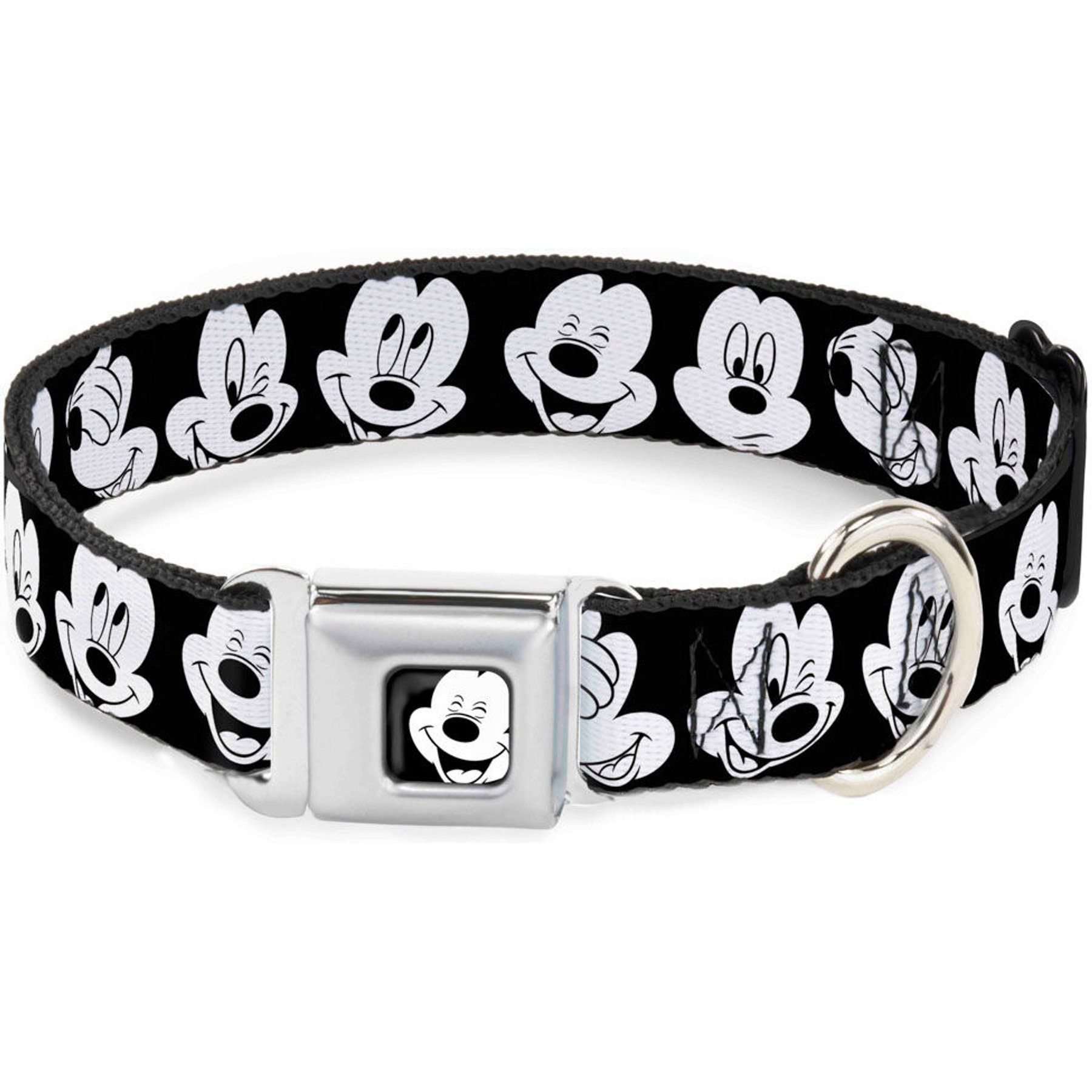 Buckle-Down Mickey Mouse Expressions Polyester Seatbelt Buckle Dog Collar, Wide Medium: 16 to 23-in neck, 1.5-in wide