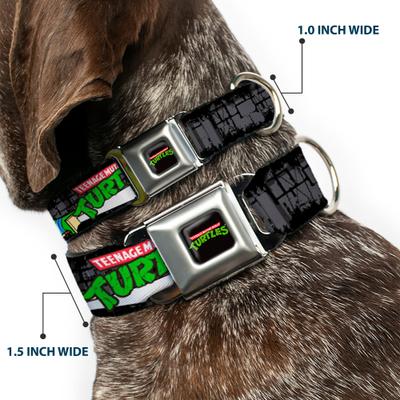 Show full view: Buckle-Down Nickelodeon Ninja Turtles Group Pose TMNT Logo Dog Collar, Large: 15 to 24-in neck, 1-in wide slide 2 of 8