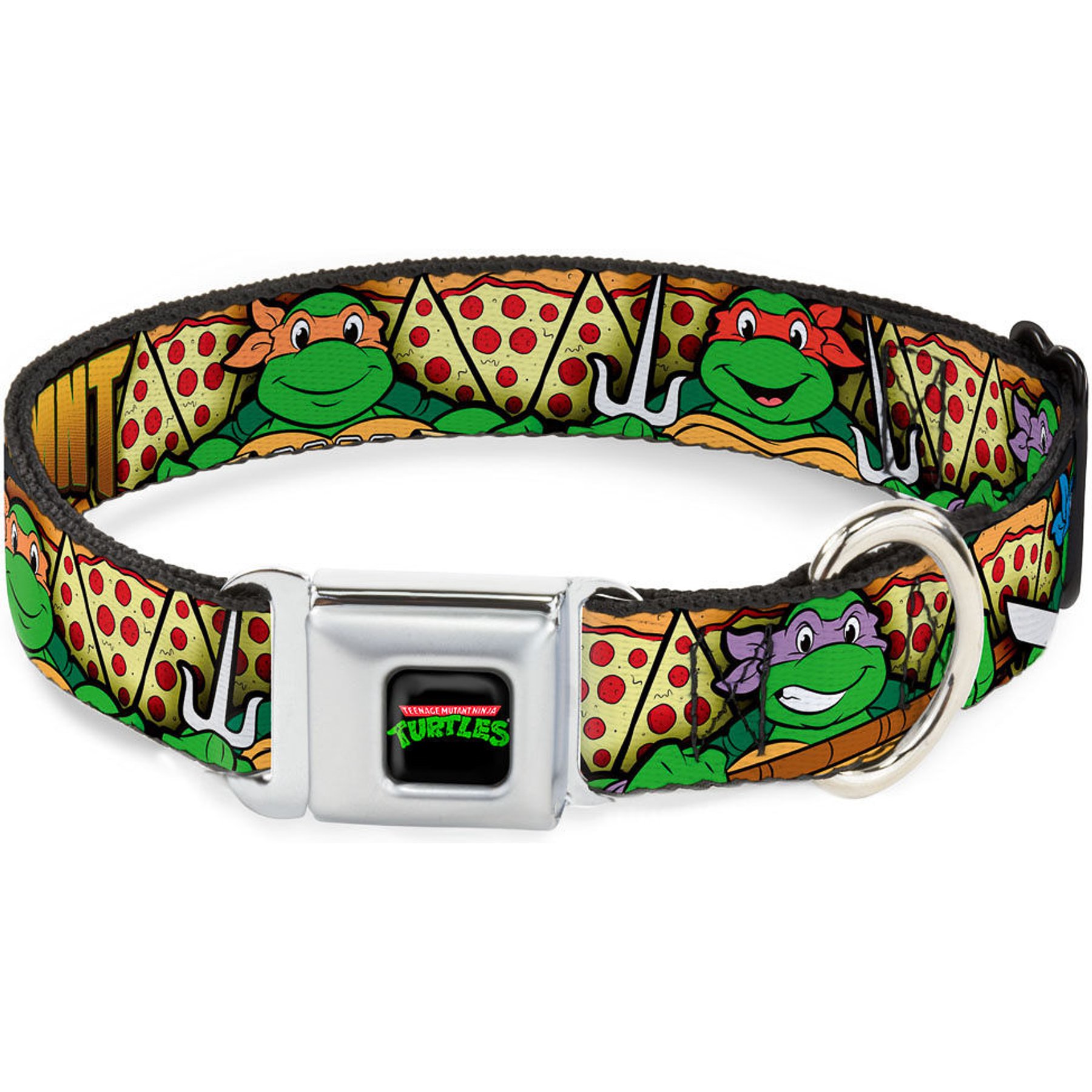 Buckle-Down Nickelodeon Ninja Turtles Turtle Poses Pizza Slices Dog Collar, Large: 15 to 24-in neck, 1-in wide
