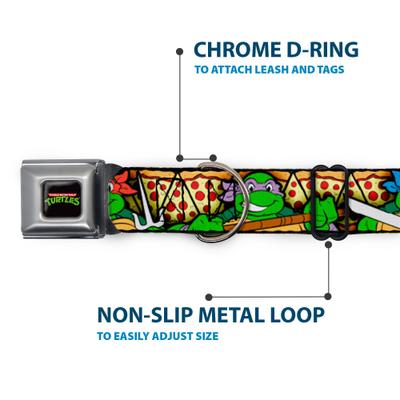 Show full view: Buckle-Down Nickelodeon Ninja Turtles Turtle Poses Pizza Slices Dog Collar, Medium: 11 to 16.5-in neck, 1-in wide slide 5 of 8