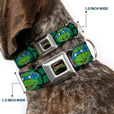 Show full view: Buckle-Down Nickelodeon Teenage Mutant Ninja Turtles Faces Green Turtle Shell Dog Collar, Small: 9.5 to 13-in neck, 1-in wide slide 2 of 8