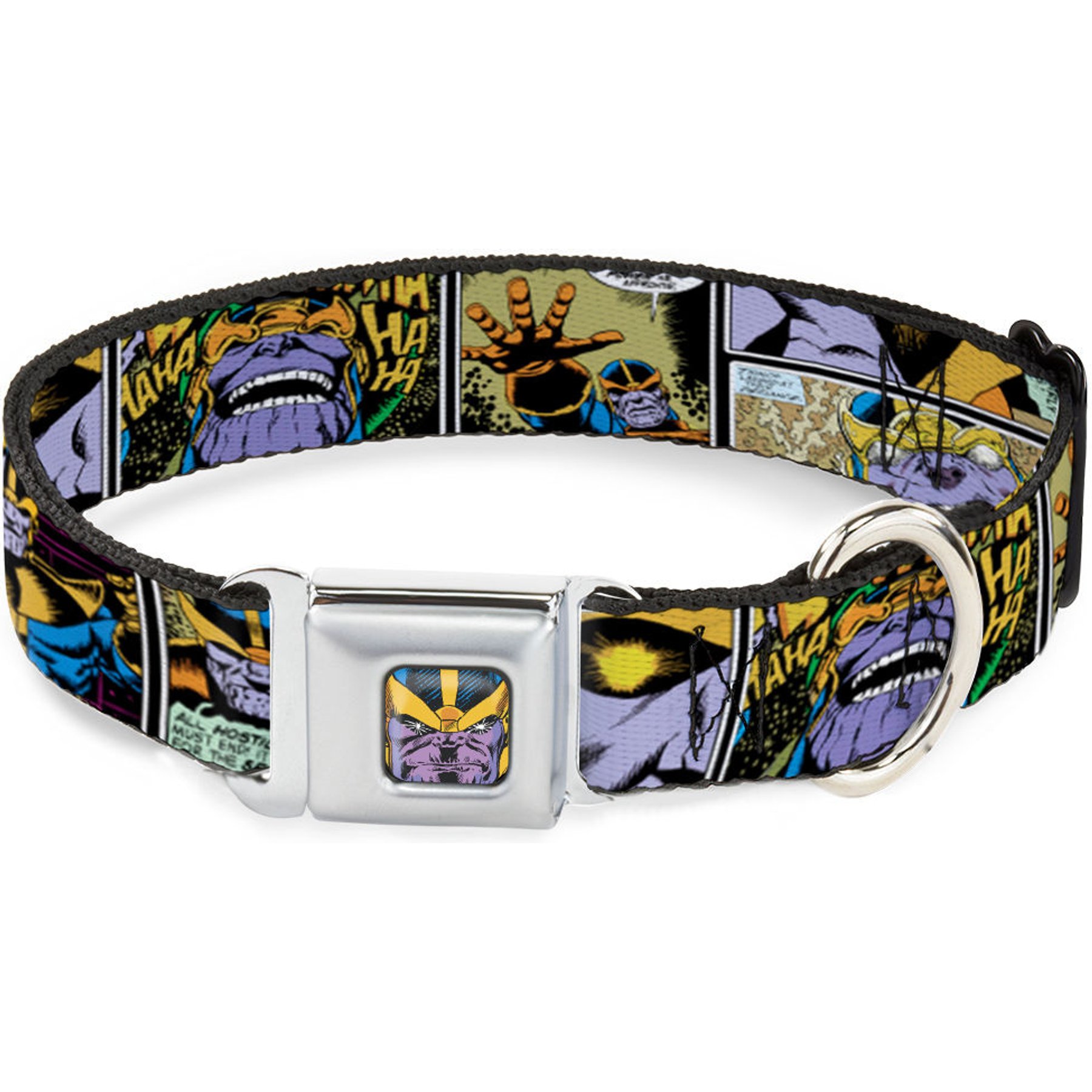 Buckle-Down Marvel Comics Thanos Comic Scene Blocks Dog Collar, Small: 9.5 to 13-in neck, 1-in wide