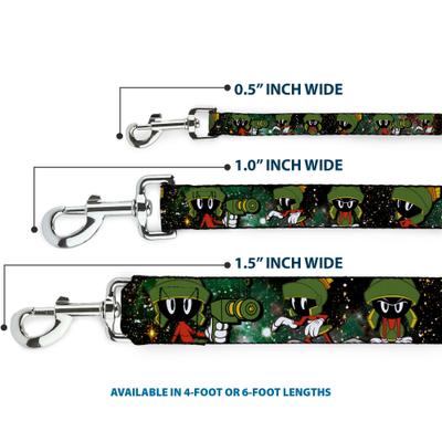 Show full view: Buckle-Down Looney Tunes Marvin the Martian 4 Poses Galaxy Polyester Dog Leash, Green, 6-ft long, 1-in wide slide 3 of 6