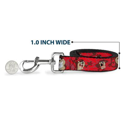 Show full view: Buckle-Down Looney Tunes Tasmanian Devil Expressions Swirl Polyester Dog Leash, Red, 4-ft long, 1-in wide slide 5 of 6