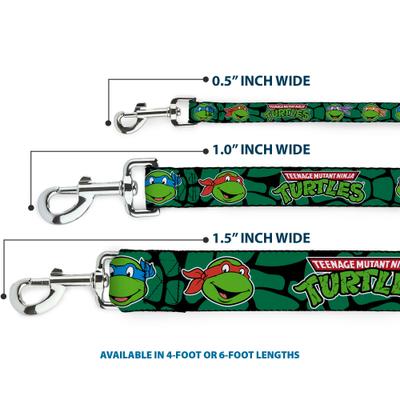 Show full view: Buckle-Down TMNT Teenage Mutant Ninja Turtles Faces Turtle Shell Polyester Dog Leash, Green, 6-ft long, 1-in wide slide 3 of 6
