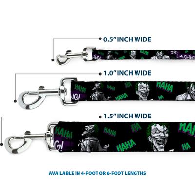 Show full view: Buckle-Down DC Comics Joker Die Laughing Haha Polyester Dog Leash, Green, 6-ft long, 1-in wide slide 3 of 6