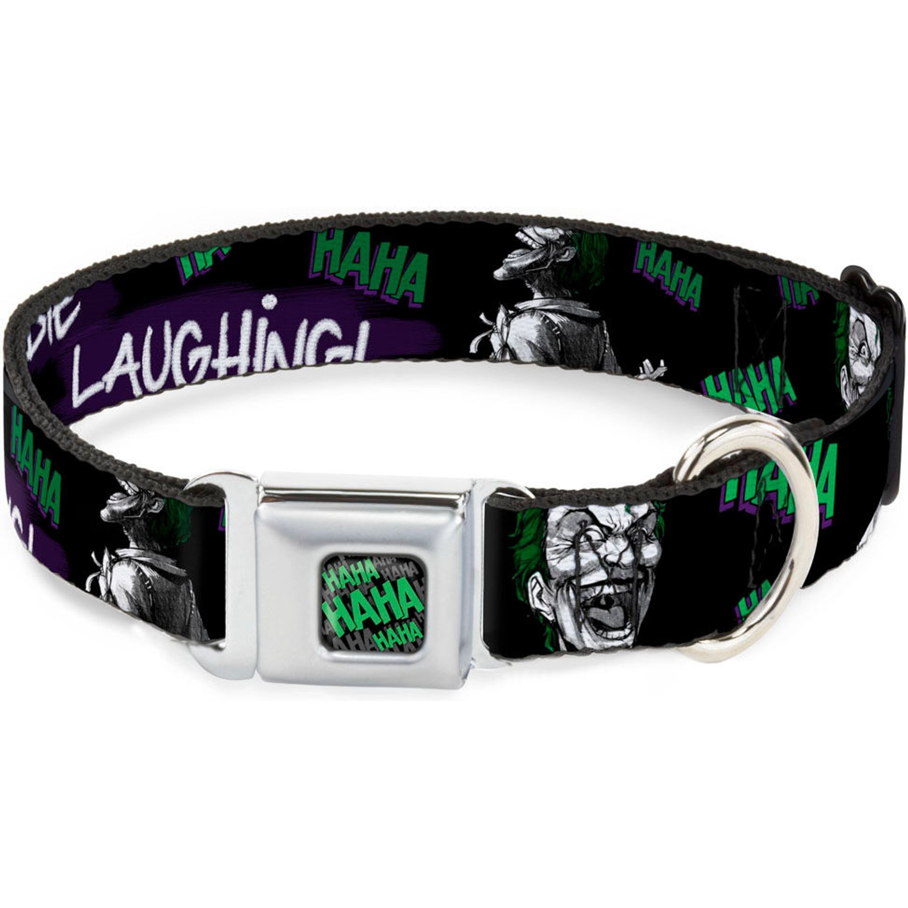Buckle-Down DC Comics Joker Die Laughing Haha Dog Collar, Large: 20 to 31-in neck, 1.5-in wide