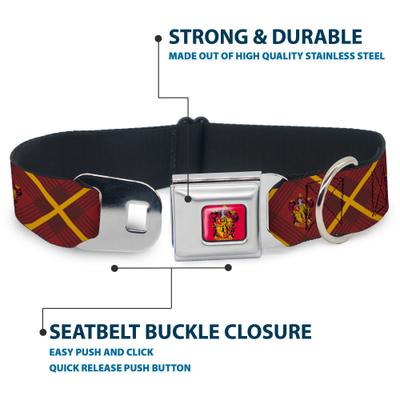 Show full view: Buckle-Down The Wizarding World of Harry Potter Gryffindor Crest Plaid Dog Collar, Large: 20 to 31-in neck, 1.5-in wide slide 5 of 9