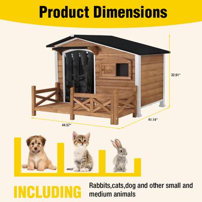 Show full view: Aivituvin Metal Frame Wood Outdoor Dog House, Medium, Dark Brown slide 7 of 8