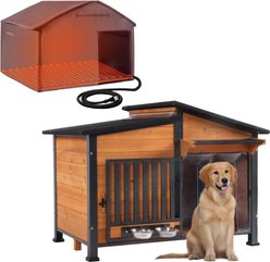 Aivituvin Insulated Metal Frame Wooden Outdoor Heated Dog House, Brown, Medium