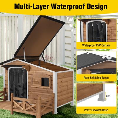 Show full view: Aivituvin Metal Frame Wood Outdoor Dog House, Medium, Dark Brown slide 3 of 8