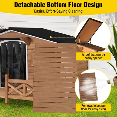 Show full view: Aivituvin Metal Frame Wood Outdoor Dog House, Medium, Dark Brown slide 4 of 8