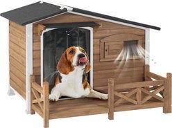 Aivituvin Metal Frame Wood Outdoor Dog House, Medium, Dark Brown