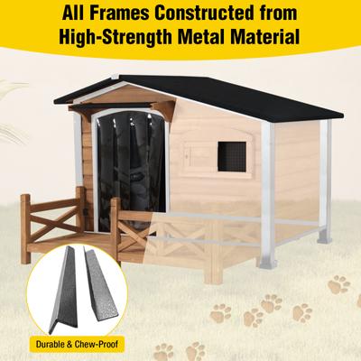 Show full view: Aivituvin Metal Frame Wood Outdoor Dog House, Medium, Dark Brown slide 2 of 8
