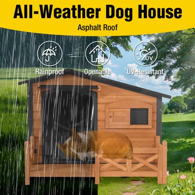 Show full view: Aivituvin Metal Frame Wood Outdoor Dog House, Medium, Brown slide 7 of 9
