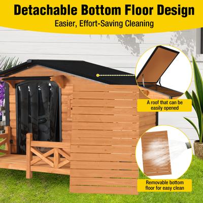 Show full view: Aivituvin Metal Frame Wood Outdoor Dog House, Medium, Brown slide 5 of 9