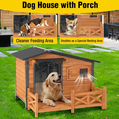 Show full view: Aivituvin Metal Frame Wood Outdoor Dog House, Medium, Brown slide 4 of 9
