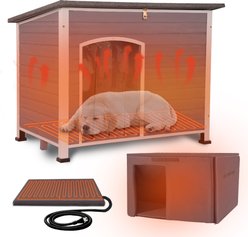 Aivituvin AIR43-M-HP Metal Frame Wood Outdoor Heated Dog House, Gray, Large