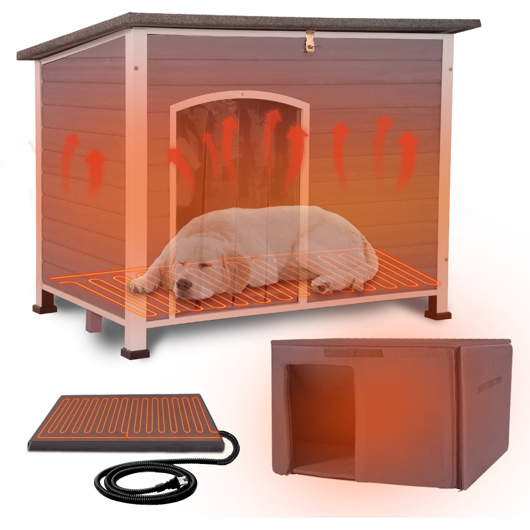 Aivituvin AIR43-M-HP Metal Frame Wood Outdoor Heated Dog House, Gray, Large