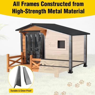 Show full view: Aivituvin Metal Frame Wood Outdoor Dog House, Medium, Brown slide 2 of 9