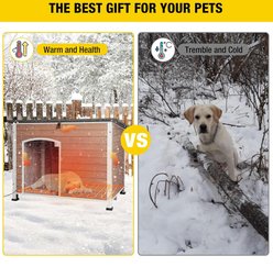 Aivituvin Removable Liner & Heating Pad Wood Outdoor Dog House, Brown, Large slide 2 of 8