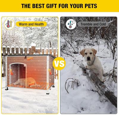 Show full view: Aivituvin Removable Liner & Heating Pad Wood Outdoor Dog House, Brown, Large slide 7 of 8